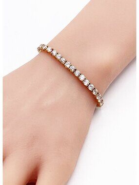 Gold Tone Cubic Zirconia Tennis Bracelet Marked DBJ